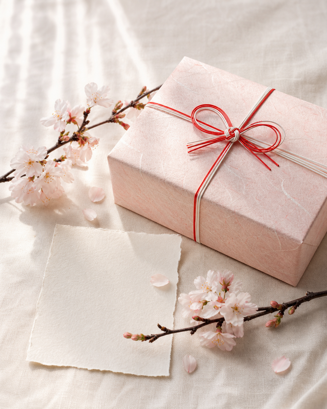 Japanese gift idea for women: washi paper gift box and cherry blossom branches